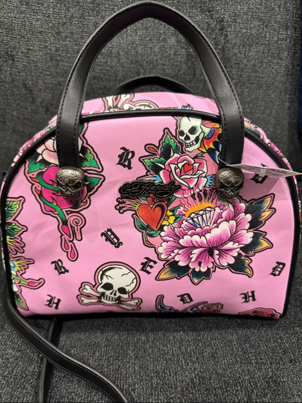 Ed Hardy Pink Tattoo-Print Lunch Box/Satchel w/ Crossbody strap NWT